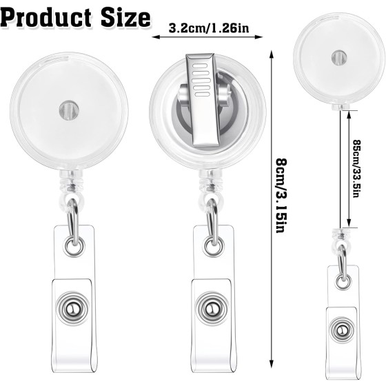 80 Pack Clear Alligator Clip Badge Reels Retractable ID Badge Holders with Swivel Metal Clips for Nurses Office School Events Access Cards Keys