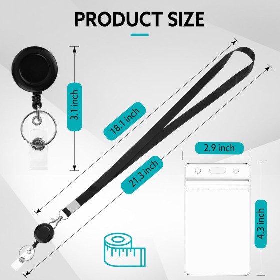 Lanyard with Card Holder Black Badge Holder Set for ID Cards Keys Name Tags Work Office School Travel Durable Neck Strap with Clip and Clear ID Sleeve