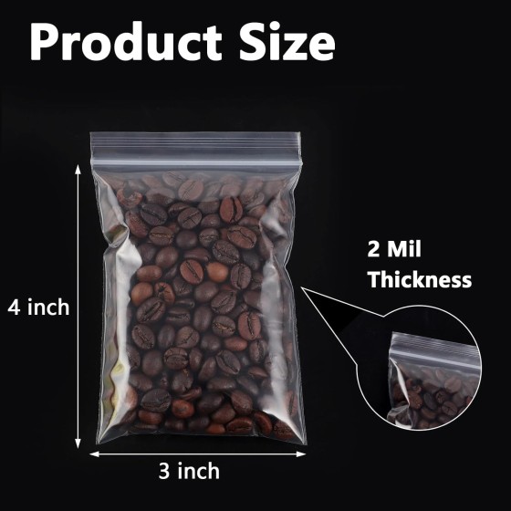 600 Pack PE Zip Bags 3 x 4 Inch Clear Reclosable Plastic Bags with Mark On Label for Jewelry Earrings Screws Wrapped Candy Electronic Parts Small Item Storage