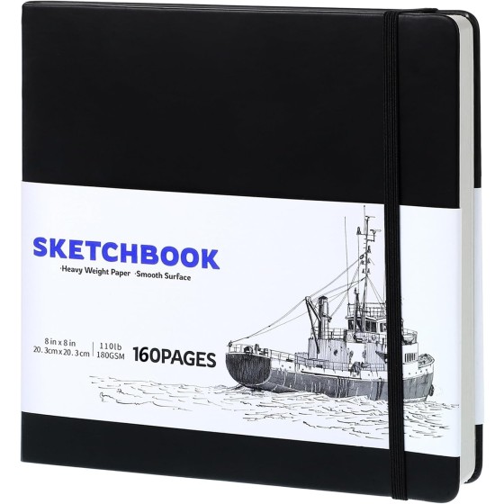 Hardcover Sketch Book, 110lb/180GSM Sketchbook for Drawing Painting, 160 Pages/80 Sheets Sketch Pad, 8.5×11 in Drawing Book Art Supplies for Teens, Adults, Artists