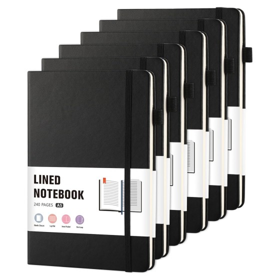 Hapric 6 Pack Hardcover Notebooks A5 8.3 x 5.9 in - College Ruled 120 Sheets 70gsm
