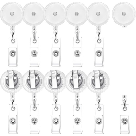 36 Pcs Clear Alligator Clip Badge Reels Retractable ID Holders with Metal Swivel Clips for Nurses Office Staff Teachers Students Events