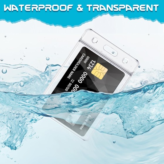 Hapric 60 Pack Vertical ID Badge Holders Clear Plastic Waterproof Card Holder Resealable for Office Worker Teacher