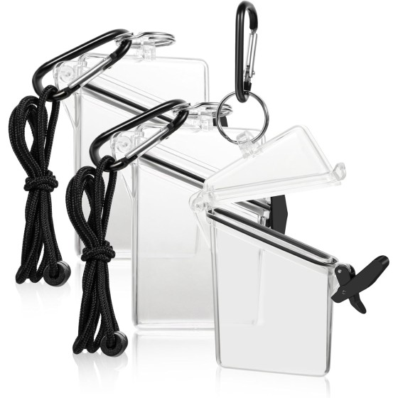 7 Pack Waterproof Card Sleeves Clear ID Badge Holders with Adjustable Lanyards Resealable Waterproof Card Holder for Cruise Travel Swimming Kayaking Beach Outdoor Work Passes