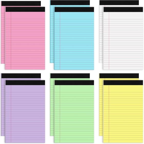 Hapric 12 Pack Notepad Legal Pads 5x8 Inch, 80gsm Thick Paper for To-Do Lists, 360 Sheets, 6 Colors