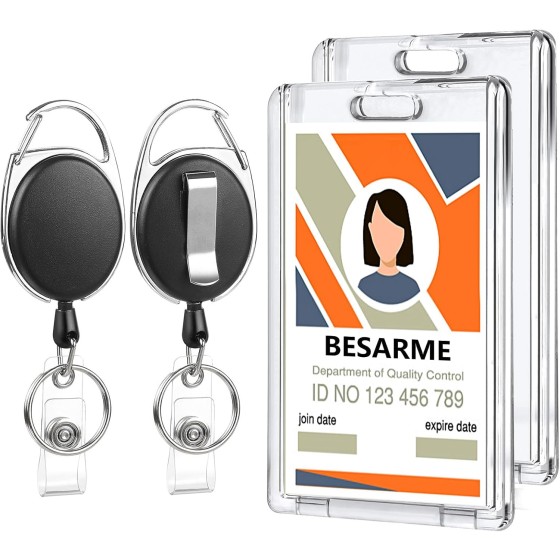 6 Set Badge Holder Retractable Clip with Clear Acrylic ID Card Holder Oval Badge Reel for Nurse Office School Event Name Tag Credit Card Driver License