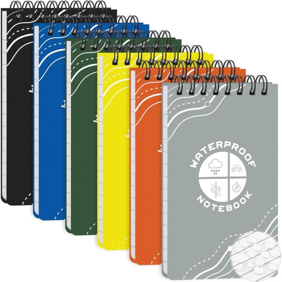 Hapric 6 Pack Waterproof Pocket Notebook 3x5 Waterproof Material Abrasion-Resistant
