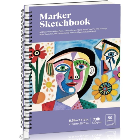 2 Pack A4 Marker Paper Pad 50 Sheets, 9×12 Inch Bleedproof Art Sketch Pad, 73lb/120gsm Drawing Paper Spiral Sketch Book, Alcohol Marker Paper Painting Coloring Paper for Beginners, Artists, Gift