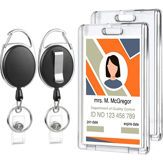 10 Set Badge Holder Retractable Clip Heavy Duty Badge Reel with Acrylic Clear Vertical ID Card Badge Holders for Work Office Nurse Teacher Student