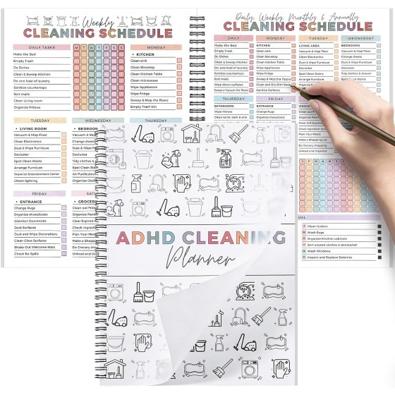 ADHD Cleaning Planner, Cleaning Schedule and Checklist Plan household Cleaning Planner Daily Weekly Monthly Checklist for Home, Family Cleaning Tasks